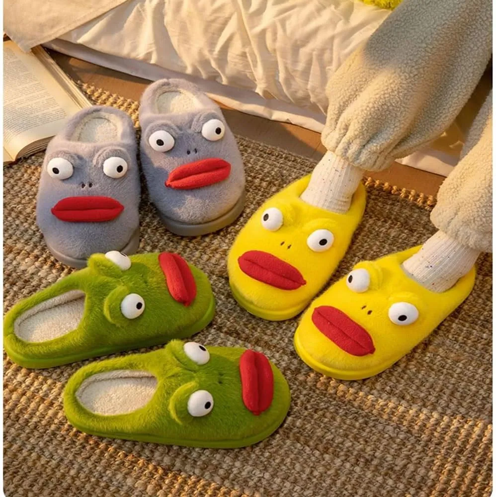 Zureto Frog Slippers,Frog Slippers Winter Warm Fluffy Slippers Fleece Lndoor Outdoor Shoe