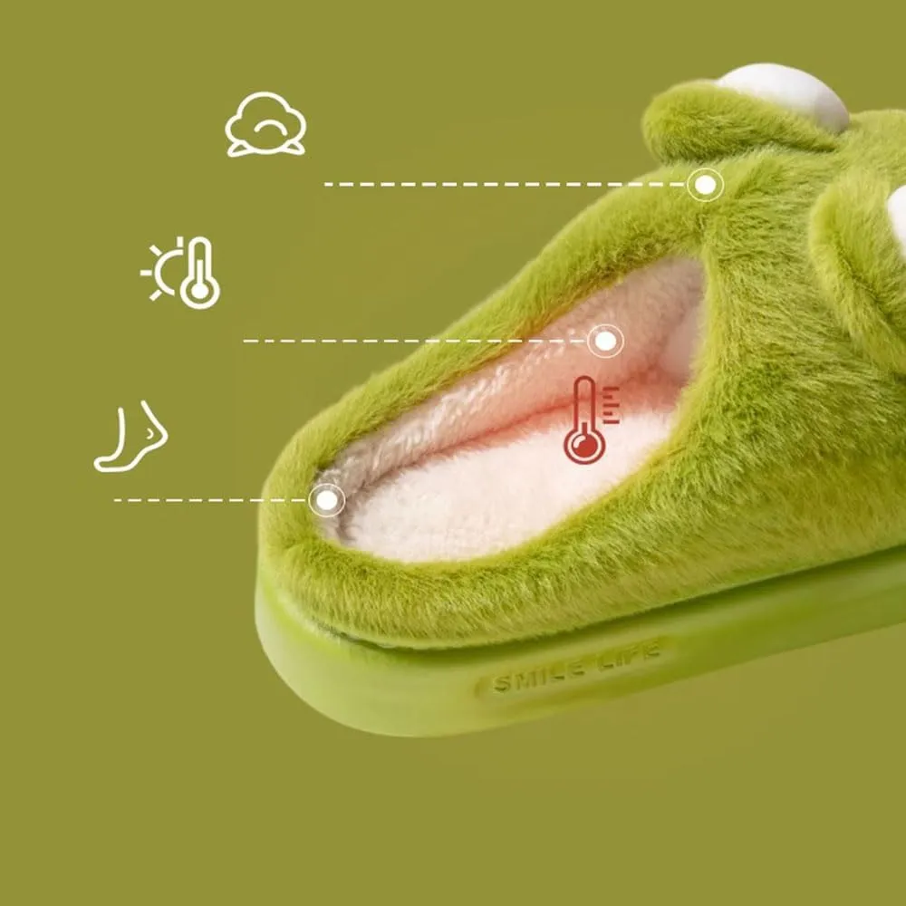 Zureto Frog Slippers,Frog Slippers Winter Warm Fluffy Slippers Fleece Lndoor Outdoor Shoe