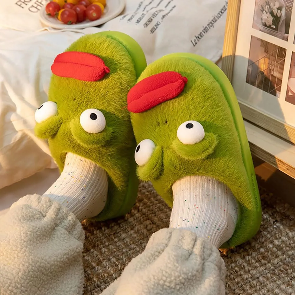 Zureto Frog Slippers,Frog Slippers Winter Warm Fluffy Slippers Fleece Lndoor Outdoor Shoe