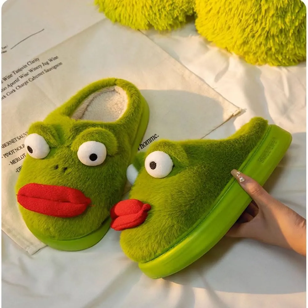 Zureto Frog Slippers,Frog Slippers Winter Warm Fluffy Slippers Fleece Lndoor Outdoor Shoe