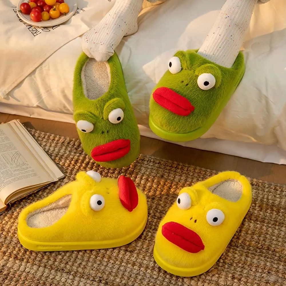 Zureto Frog Slippers,Frog Slippers Winter Warm Fluffy Slippers Fleece Lndoor Outdoor Shoe