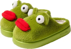Zureto Frog Slippers,Frog Slippers Winter Warm Fluffy Slippers Fleece Lndoor Outdoor Shoe