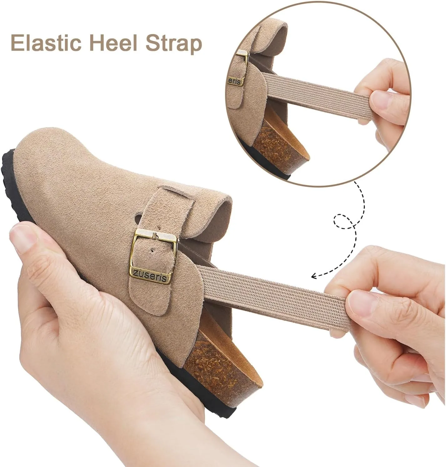 ZUSERIS Kids Suede Clogs Toddler Clogs Boys Girls Cork Footbed Sandals Potato Shoes Leather Slip On Mules with Adjustable Buckle